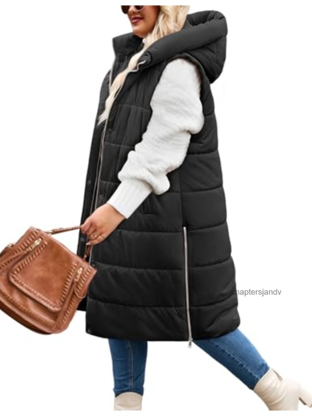 Women's Plus Size Long Hooded Puffer Vest Gilet Sleeveless Winter Layers